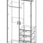 Чертеж Шкаф 2-х дверный с ящиками Мика BMS